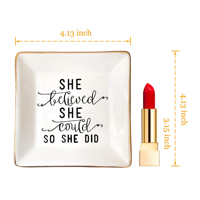 [Australia] - HOME SMILE Inspirational Birthday for Women Female Friends Ring Trinket Dish-She Believed She Could,So She Did 