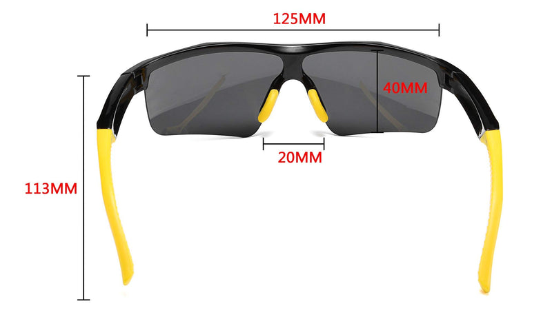 [Australia] - FEISEDY Kids Teens Sports Polarized Sunglasses TR90 Frame Boys Girls Cycling B2454 Black-yellow 125 Millimeters 