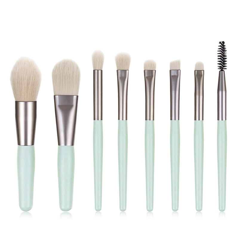 [Australia] - Makeup Brushes with Bag, 8PCS Professional Makeup Brush Set, Travel Size Cosmetic Brushes Kit for Face Foundation Blush Eye Shadow, Wooden Handle Synthetic Bristle (Light Green) Light Green 