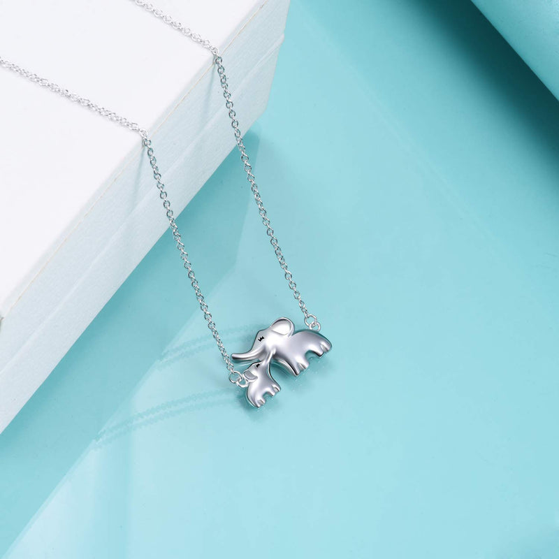 [Australia] - YFN Mom Baby Elephant Necklace Sterling Silver Good Luck Elephant Necklace for Mon Women (mom baby necklace) 