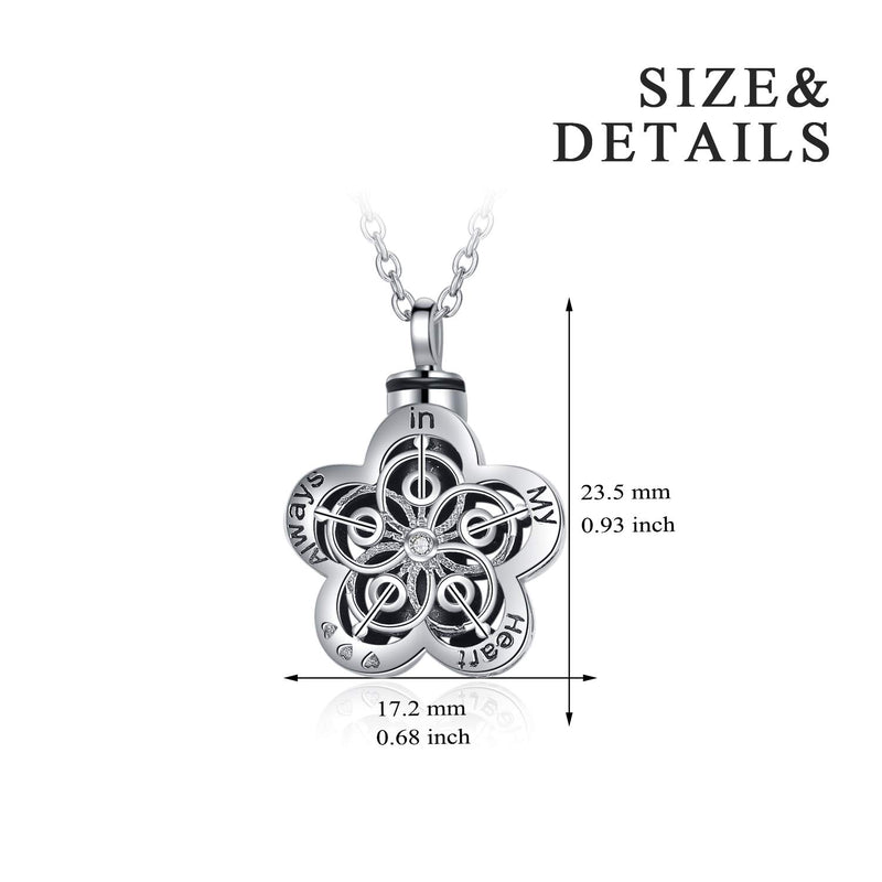 [Australia] - Urn Necklaces for Ashes Sterling Silver Flower-Shape Cremation Jewelry Always In My Heart Memorial Pendant Keepsake Gifts 