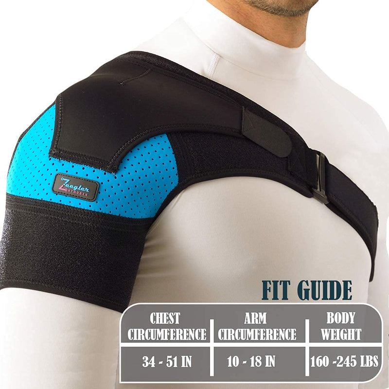 [Australia] - Shoulder Support Brace + Free Extension for Men and Women by Zeegler Orthosis - Adjustable Wrap | Compression and Stability for Chronic Pain and Aches in injuries such as Torn Rotator Cuff, Dislocated AC Joint, Subluxation, Tears and Sprains (M - XL (L... 
