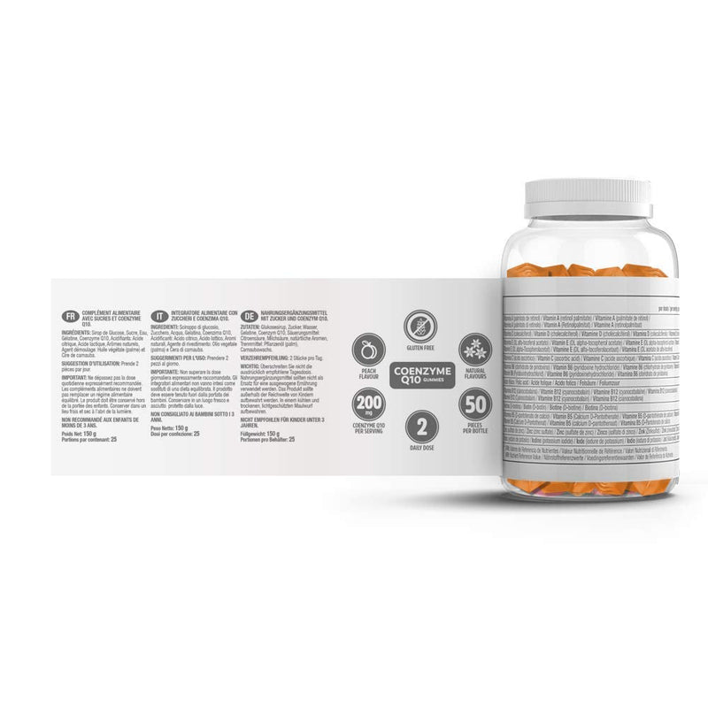 [Australia] - VITALDIN Coenzyme Q10 Gummies � 200 mg CoQ10 per Serving � 50 Chewable Gummies (1 Month Supply), Peach Flavour � Beauty Supplement � Antioxidant � Gluten Free 