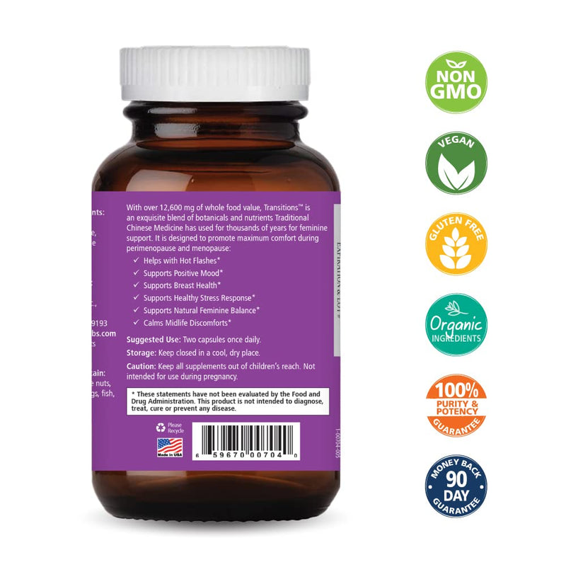 [Australia] - Pure Essence Labs Transitions - Vitamins for Women - Natural Menopause Relief Supplement - Promotes Hormone Balance, Reduces Hot Flashes, Mood Swings, Night Sweats (120 Capsules) 120 Count (Pack of 1) 