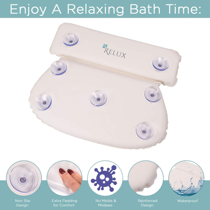 [Australia] - RELUX Premium Waterproof Bath Pillow Cushion with Non-Slip Suction Cups Ergonomic Home Spa Headrest 
