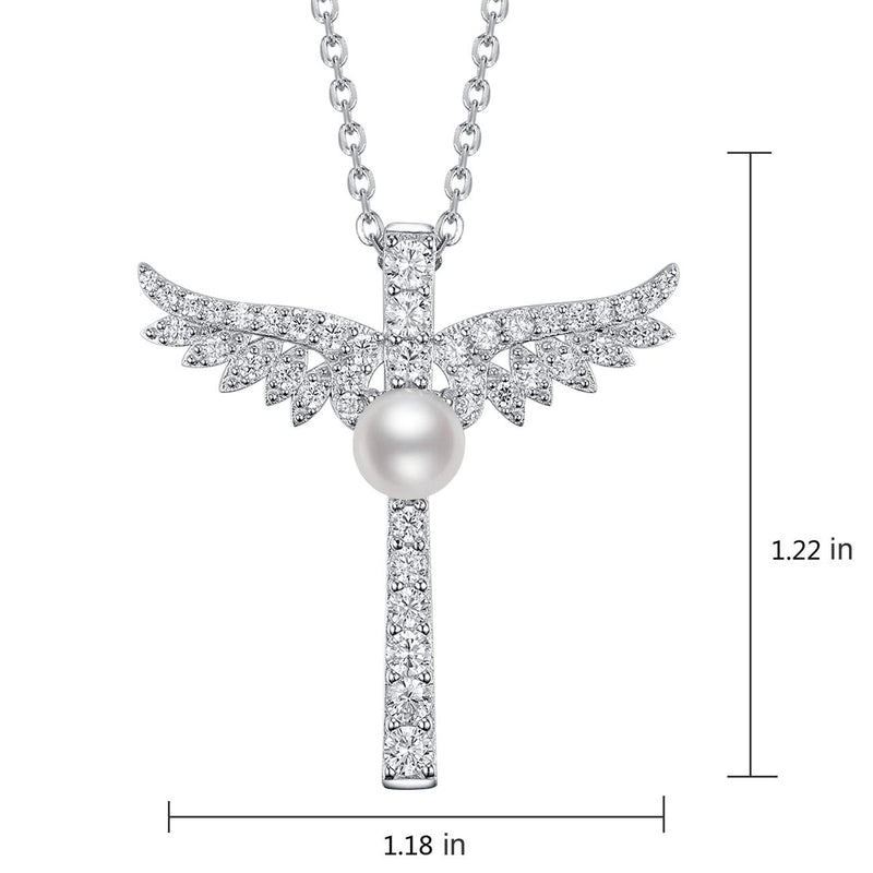 [Australia] - Re Besta June Birthstone Necklace Birthday Gifts for Women Pearl Jewelry for Mom Wife Sterling Silver Angel Wings Emerald Necklace Angel Wings White Pearl Necklace 