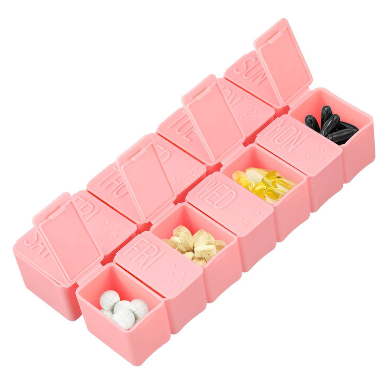 [Australia] - shunbang yuan Pill Box 7 Days Pill Organiser,7 Grids Weekly Pill Cases with Braille Portable Plastic Storage Boxes Organizers,2pcs, Pink 