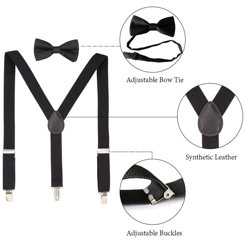 [Australia] - Kids Suspenders Adjustable Suspenders Set With Bow Ties for Boys and Girls Black 