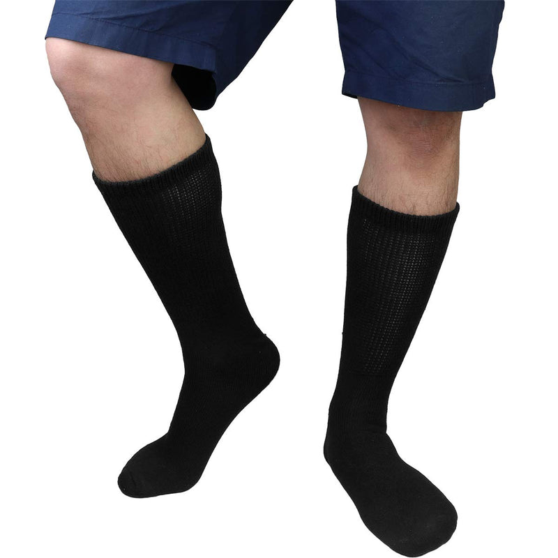 [Australia] - Falari 3-Pack Physicians Approved Diabetic Socks Cotton Non-Binding Loose Fit Top Help Blood Circulation 9-11 Crew Length - Black 