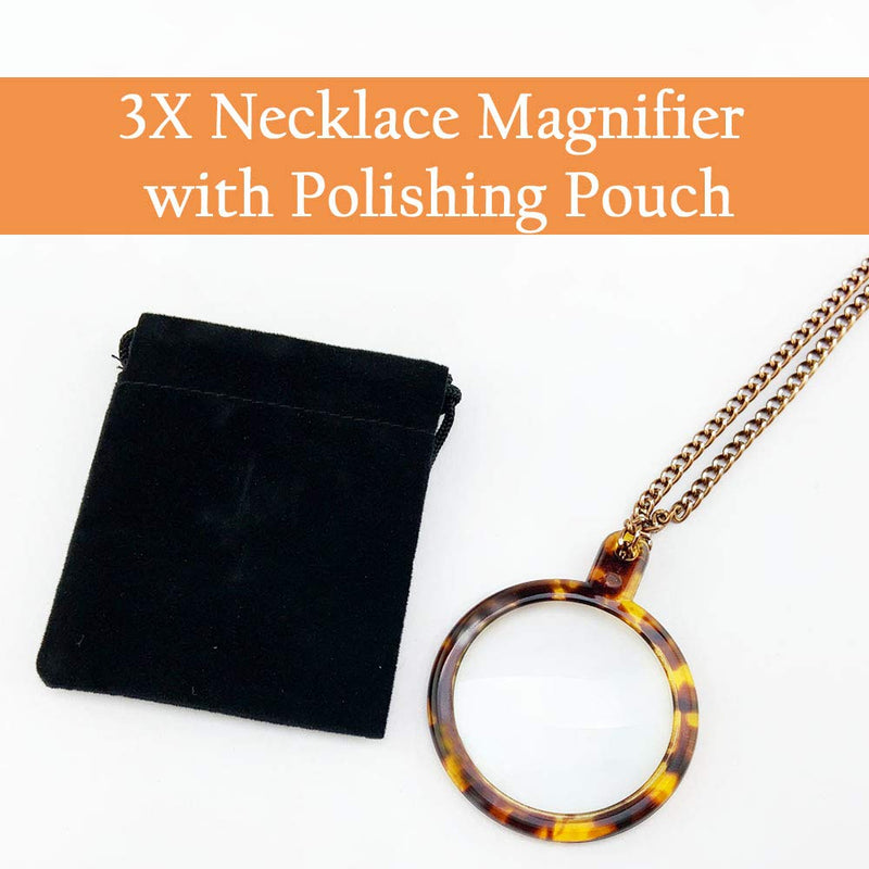 [Australia] - MAGDEPO 3X Pendant Necklace Magnifier Turtle Shell Pattern with 3X Card Lens for Reading Newspaper, Magazine, Map, Hobby, Inspects and Low Vision 