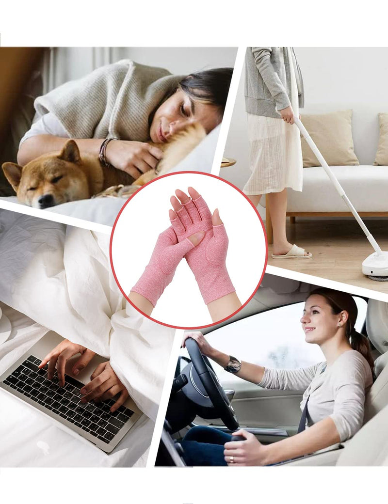 [Australia] - AovYoo 2 Pairs Fingerless Arthritis Compression Gloves Raynauds Gloves Rheumatoid Osteoarthritis Wrist Supports -Hand Pain Relief (L, Pink) L 
