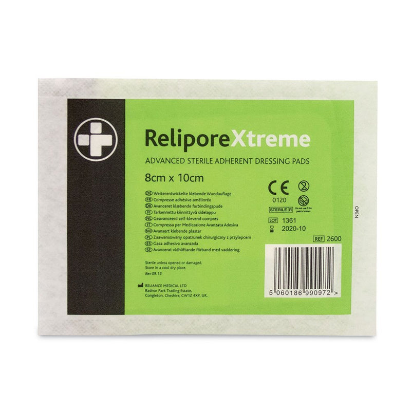 [Australia] - Reliance Medical Sterile Relipore Xtreme Adhesive Dressing Pads, 10 cm Length x 8 cm Width Box of 50 Xtreme Adhesive Dressing Pads 10 x 8cm - Box of 50 
