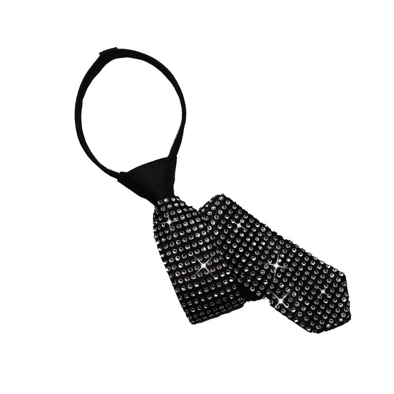 [Australia] - FFtto Rhinestone Necktie for Kids Shine Sequin Tie for kids Cosplay Show Adjustable Tie Black 