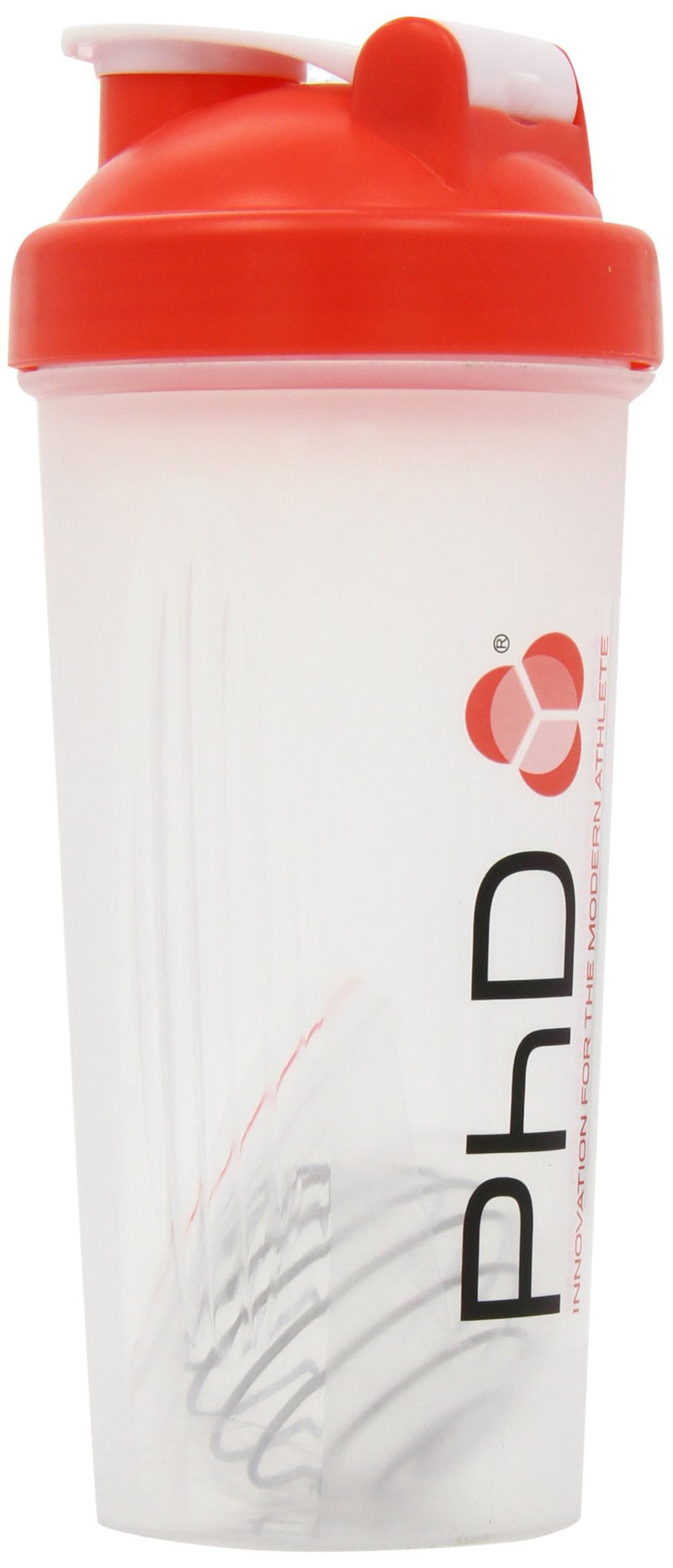 [Australia] - PhD Nutrition Mixball Shaker, Shaker for Protein Shakes, Wire Mixball Whisk, Red Non-Drip Screw Lid, Transparent Colour, 600 ml 