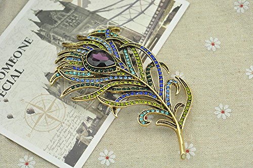 [Australia] - Reizteko Peacock Feather Crystal Rhinestones Brooch Pin (Purple) Purple 