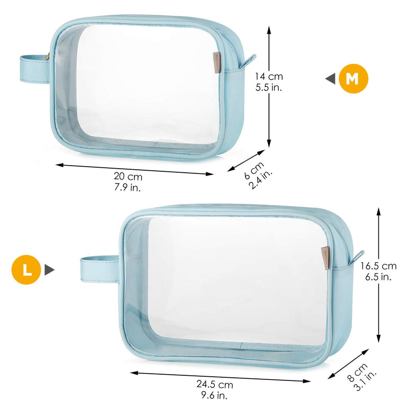 [Australia] - GAGAKU Clear Toiletry Bag Transparent Makeup Bags Set Waterproof Wash Bag 2pcs - Light Blue 1_Light Blue 