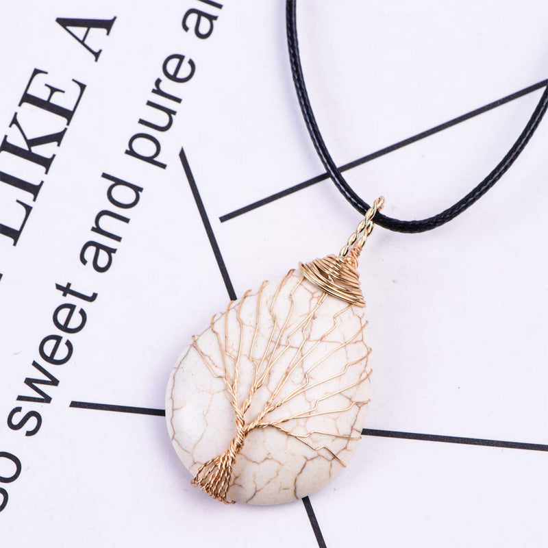 [Australia] - YGLINE Vintage Teardrop/Round/Oval Natural Gemstones Healing Crystal Stone Necklace Wire Wrapped Copper Tree of Life Chakra Pendant, Mothers Gifts Teardrop-1 