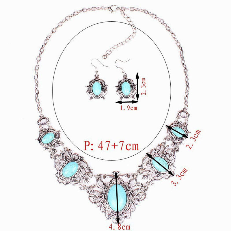 [Australia] - Turquoise Necklace Earrings Sets Bohemian Bib Pendant Costume Jewelry Fashion Geometric Flower Chain for Women and Girls Gift Christmas Thanksgiving 