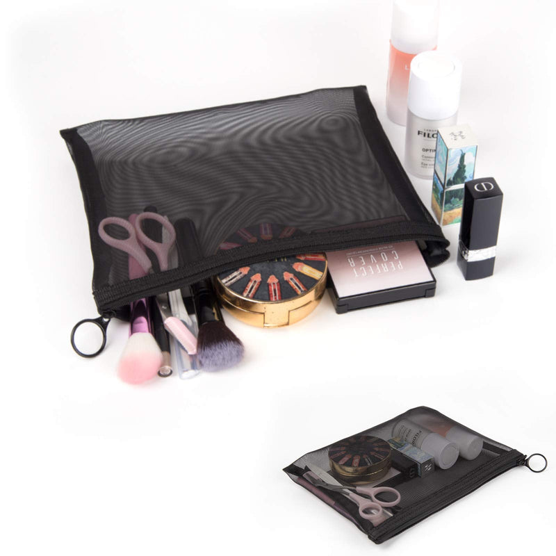 [Australia] - Patu Zipper Mesh Bags, Pack of 4 (S/M/L & Pencil Pouch), Beauty Makeup Cosmetic Accessories Organizer, Travel Toiletry Kit Set Storage Case, Black Black (4 pcs) 