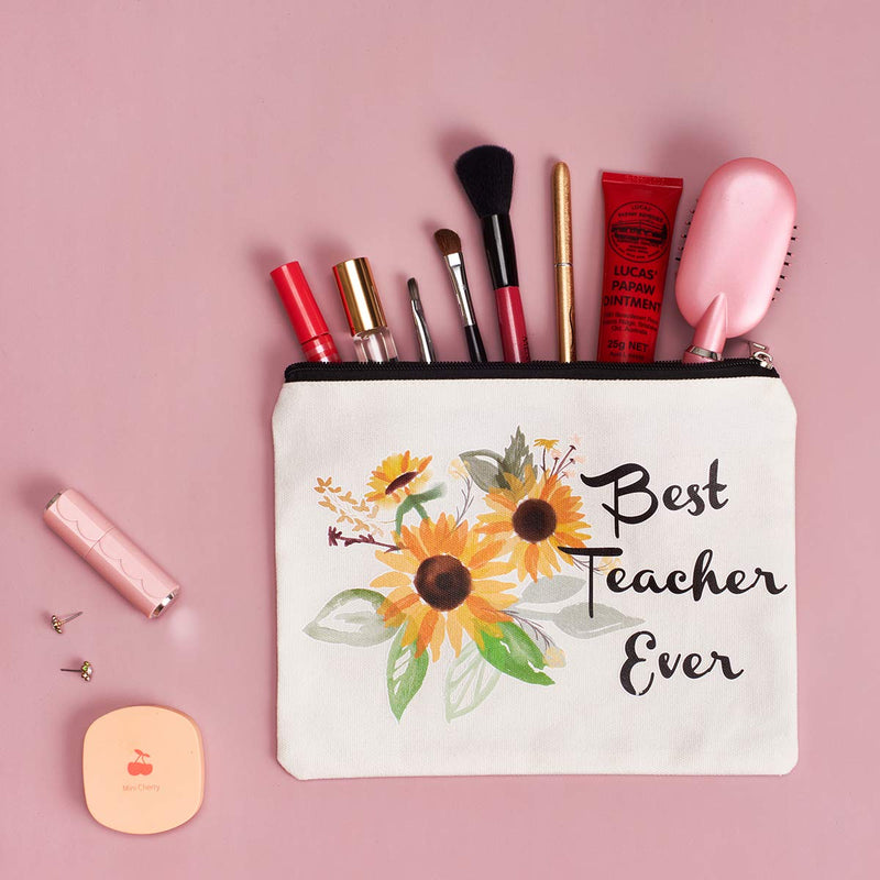 [Australia] - Teacher Gifts Best Teacher Ever Makeup Bag Teacher Appreciation Gifts Teacher Gifts for Women Teacher Pencil Pouch Preschool, Elementary, High School, Teacher Pencil Bag 