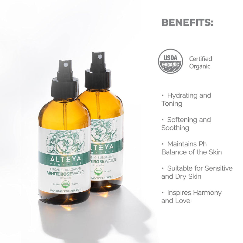 [Australia] - Alteya Organic White Rose Water Spray 240ml Glass bottle- 100% USDA Certified Organic Authentic Pure Natural Rosa Alba Flower Water Steam-Distilled and Sold Directly by the Rose Grower Alteya Organics 