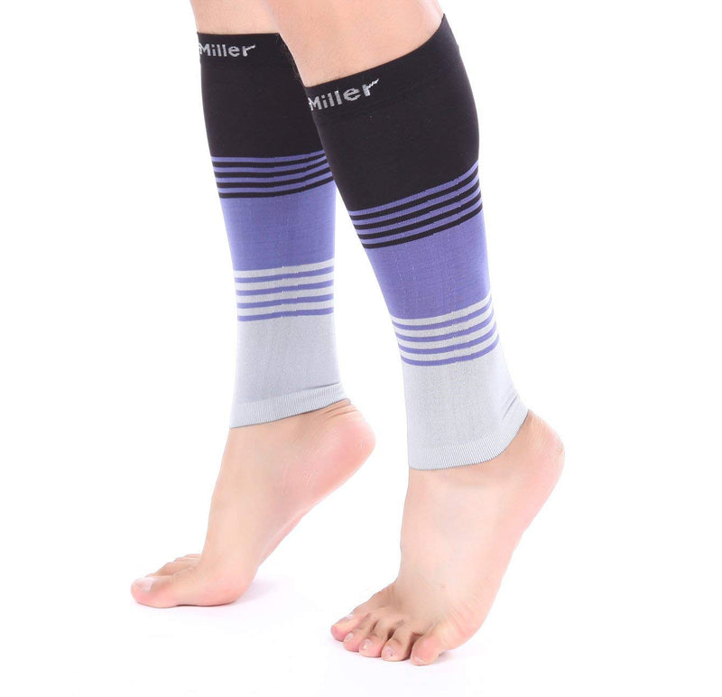 [Australia] - Doc Miller Calf Compression Sleeve Men and Women 20-30 mmHg, Shin Splint Compression Sleeve, Medical Grade Socks for Varicose Veins and Maternity 1 Pair Large Black Purple Grey Calf Sleeve Black.Purple.Gray 