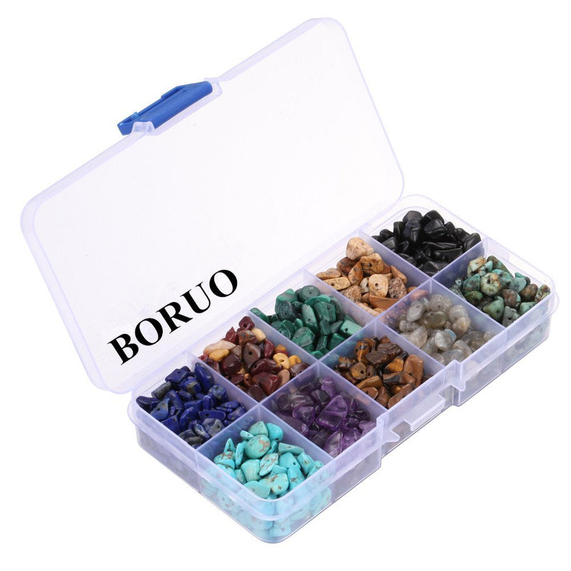 [Australia] - BORUO Gemstone Beads, Natural Chips Irregular 10 Color Cool Theme Assorted Box Set Loose Beads 7~8mm Crystal Energy Stone Healing Power for Jewelry Making(Plastic Box is Included) 