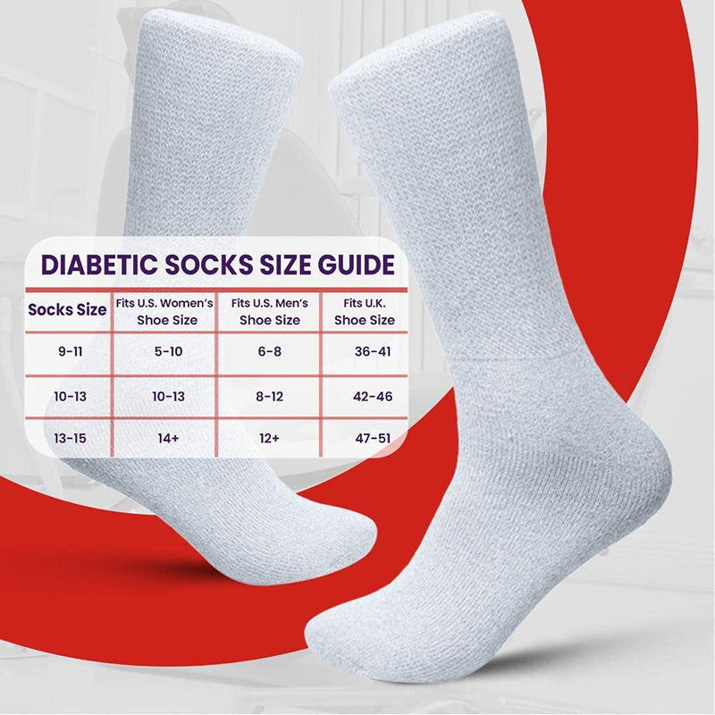 [Australia] - Diamond Star Diabetic Socks, Non-Binding Circulatory Cushion Cotton Crew Diabetic Socks for Men Women 3 Pairs White 13-15 