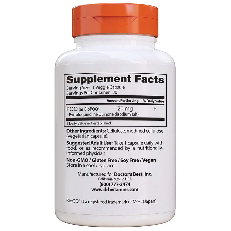 [Australia] - Doctor's Best PQQ with BioPQQ, Non-GMO, Vegan, Gluten & Soy Free, 20 mg, 30 Count 