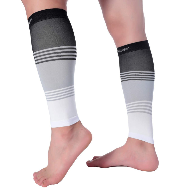 [Australia] - Doc Miller Calf Compression Sleeve Men and Women 20-30 mmHg, Shin Splint Compression Sleeve, Medical Grade Socks for Varicose Veins and Maternity 1 Pair XX-Large Black Grey White Calf Sleeve Black.Gray.White 2X-Large 
