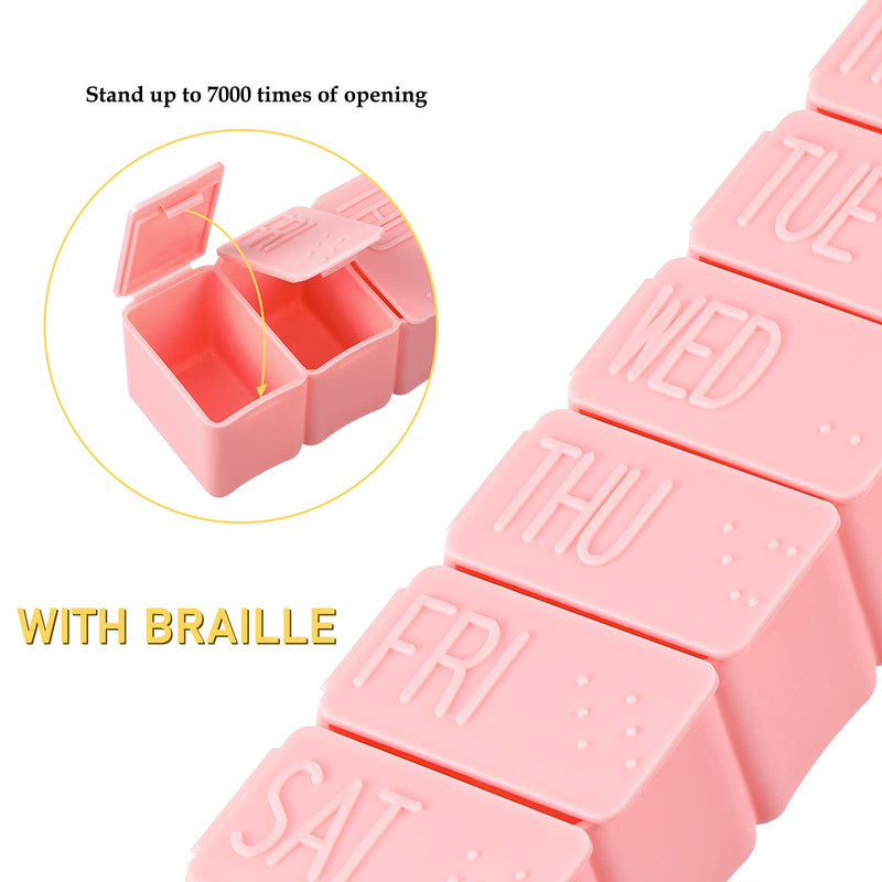 [Australia] - shunbang yuan Pill Box 7 Days Pill Organiser,7 Grids Weekly Pill Cases with Braille Portable Plastic Storage Boxes Organizers,2pcs, Pink 