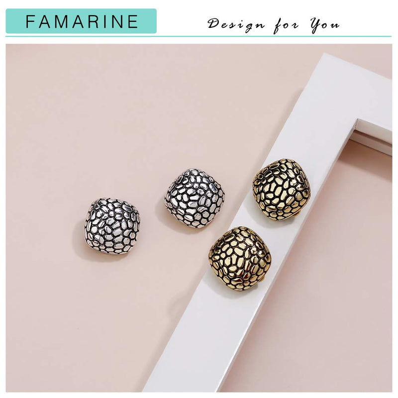 [Australia] - FAMARINE Square Clip On Earrings for Women, Vintage Lightweight Geometric Studs Earrings | Hypoallergenic Earrings for Girls Gift, Antique Gold and Antique Silver 