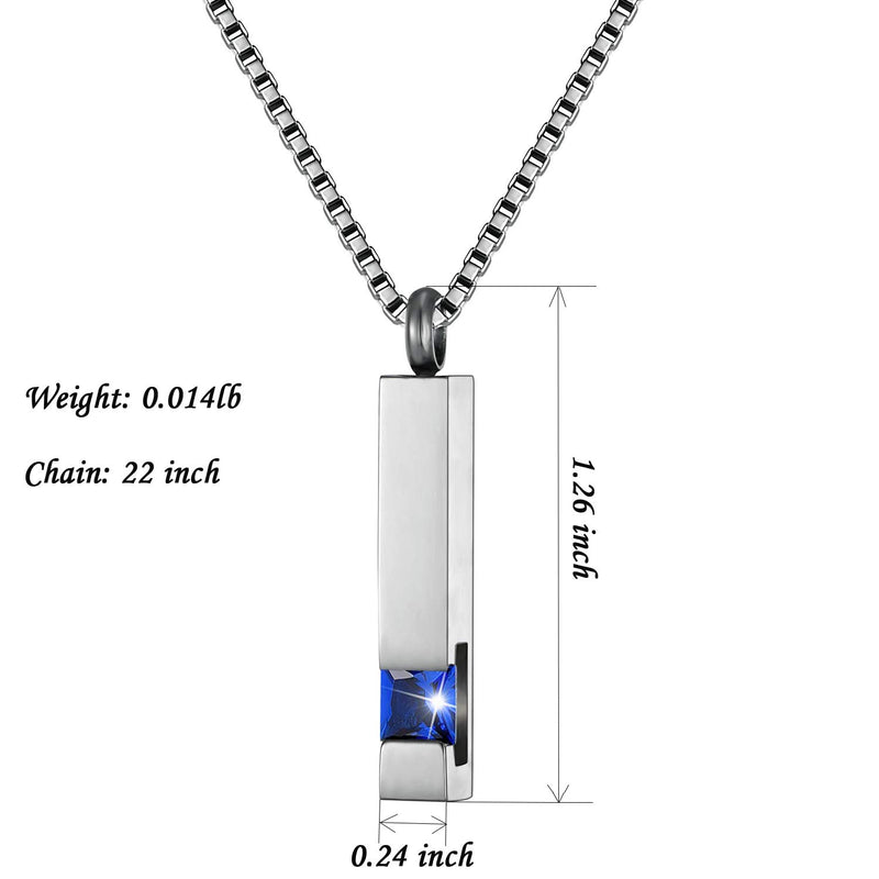 [Australia] - Silver Square Bar With Dark Blue Zircon Cremation Urn Necklace for Ashes Memorial Pendant stainless steel Jewelry Mom 