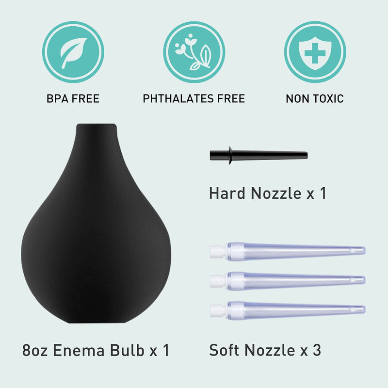 [Australia] - TopQuaFocus 8oz Enema Bulb Kit Anal and Vaginal Douche Bulb for Men Flushing System Enemas Silicone Bulb 4 Replaceable Tips Black 