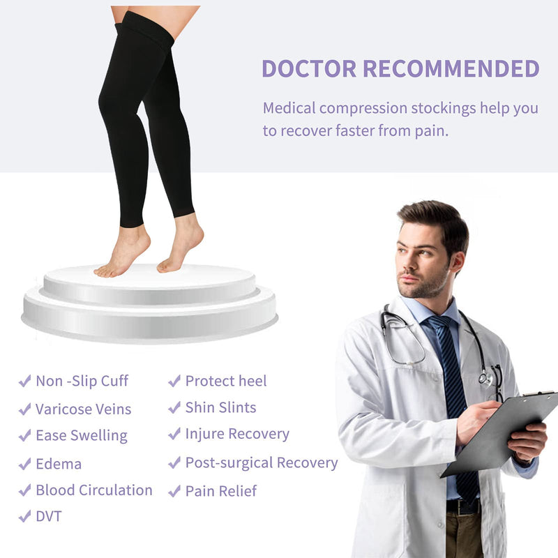 [Australia] - Ktinnead Thigh High Compression Stockings Footless 20-30mmHg for Men & Women Black X-Large 