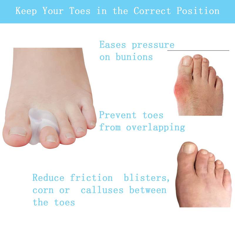 [Australia] - MENOCADY Pack of 12 Gel Toe Separator, (1/4" Thick) Big Toe Spacers, Single Loop Toe Spreader for Bunions, Overlapping Toe, Corrector and Spacer (Clear) 