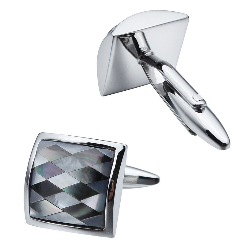 [Australia] - HAWSON Mother of Pearl Cufflinks for Mens Shirt French Cuff - Wedding Business Gift for Him Silver/black 