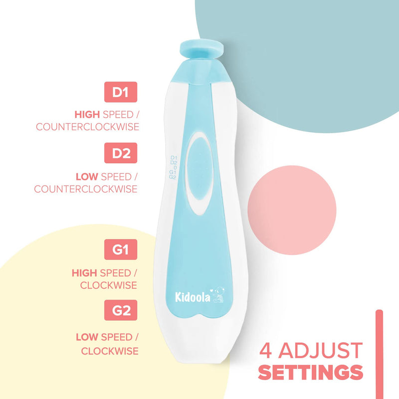 [Australia] - Kidoola Electric Nail Trimmer Clippers for Baby, 6 Nail Pads & Grinders in 1 Battery-Powered Nail File Kit with Travel Case for New-Born, Infant, Toddlers and Adults, Toes and Fingernails Care (Blue) Blue 