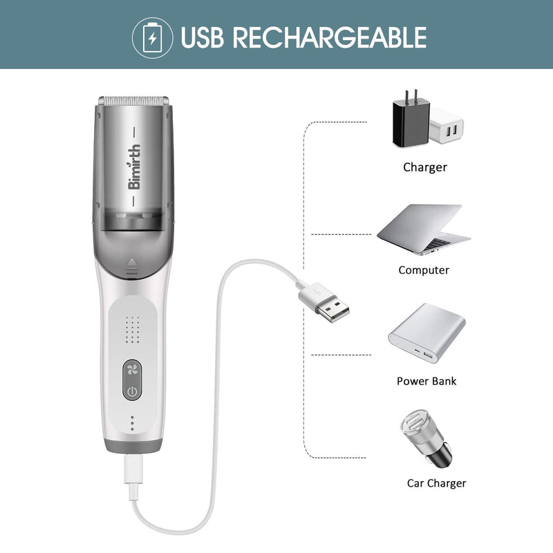 [Australia] - Bimirth Baby Hair Clipper, Silent Hair Clippers for Children, Quiet Kids Hair Trimmer, Cordless Toddler Haircut Machine in Bag for Easy Storage, USB Rechargeable, Waterproof, 3 Guide Combs (Vacuum) white-S15 