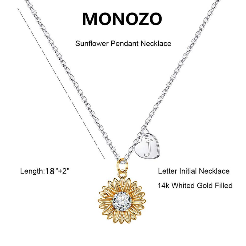 [Australia] - MONOZO Initial Sunflower Necklace for Women Girls, 14k Gold Plated Sunflower Necklace Pendant CZ Heart Letter Initial Necklace You are My Sunshine Gifts Sunflower Jewelry for Girls J 