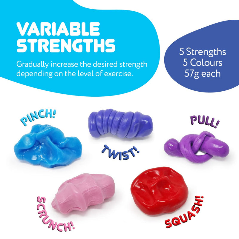 [Australia] - JFA Medical Therapy Exercise Putty 5 Strengths Alternative Colours - Extra Soft, Soft, Medium, Firm, Extra Firm 57g Tubs 