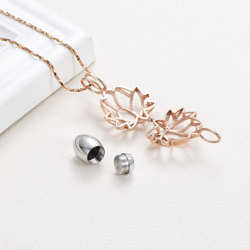 [Australia] - Imrsanl Cremation Jewelry for Ashes - Lotus Flower Ashes Pendant Necklace with Mini Keepsake Urn Memorial Ash Jewelry Rose Gold-Silver 