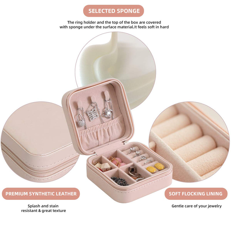 [Australia] - Casegrace Portable Travel Mini Jewelry Box Leather Jewellery Ring Organizer Case Storage Gift Box Girls Women Pink 
