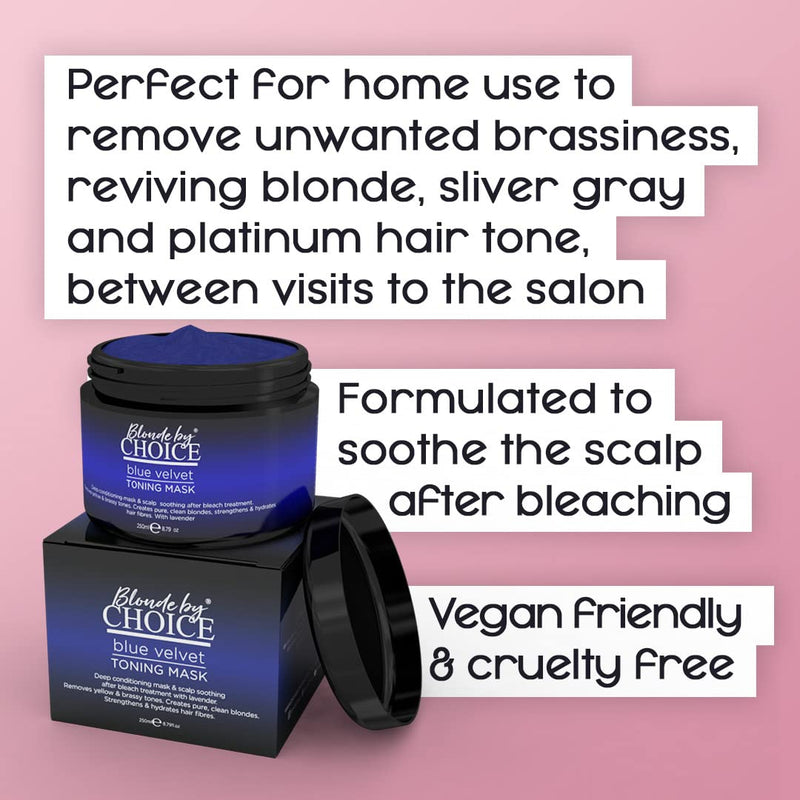 [Australia] - Blue Velvet Toning Mask, Hair Toner For Bleached Hair From Blonde By Choice, Deep Conditioning Hair Treatment With Scalp Relief For Bleach Damaged Hair & Tonal After Care For Blonde Hair Dye, 250ml 