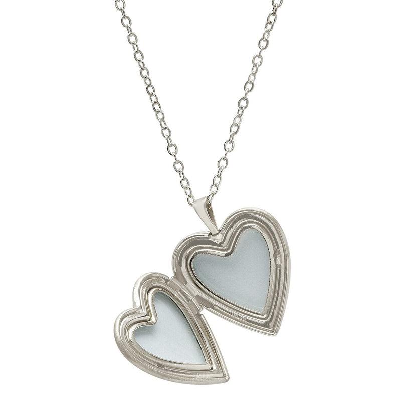 [Australia] - Pori Jewelers 925 Sterling Silver Diamond Cut Heart Locket Necklace in Diamond Cut 18" Chain Silver Mom, 25MM 