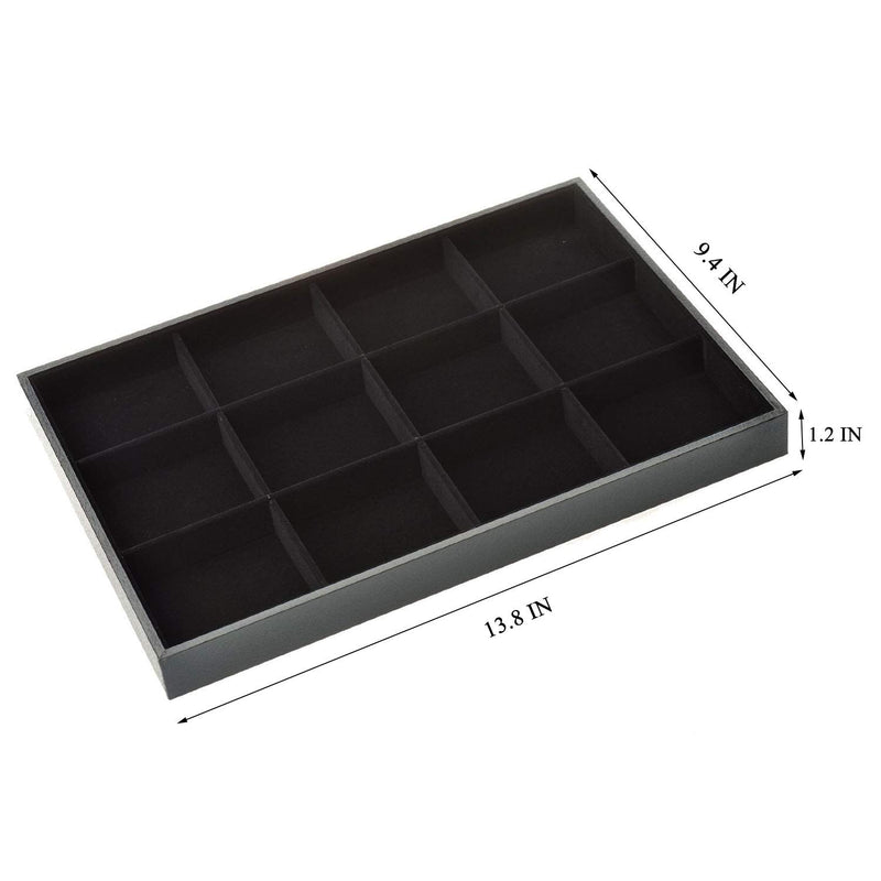[Australia] - Pimuza Black Velvet Stackable 12 Grid Jewelry Tray for Women Gemstone Pendant,Diamond,Showcase Display Organizer Holder Storage Modern Box Case Pad Stackers for Valet Closet,Decorate Vanity Table 