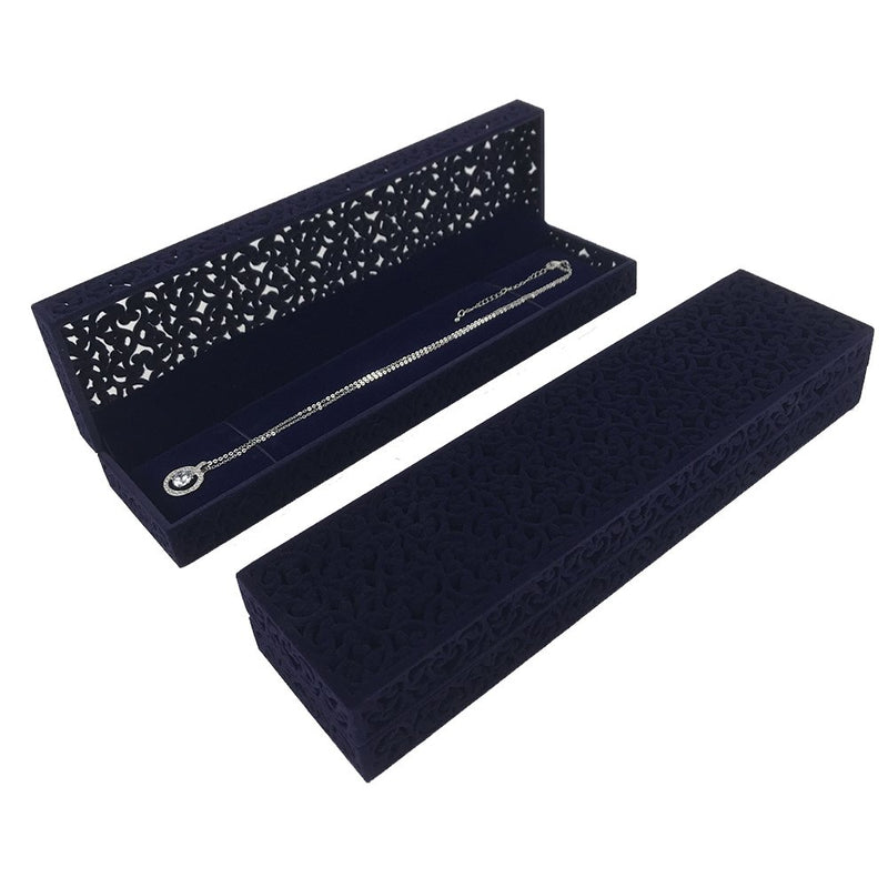 [Australia] - DesignSter Hollow Sapphire Blue Velvet Necklace Box - Long Chain Necklace Storage Case Jewelry Packaging Gift Box 