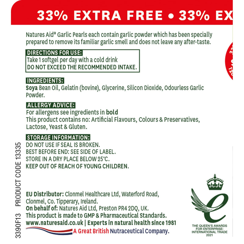 [Australia] - Natures Aid Odourless Garlic Pearls, 120 Softgel Capsules (One-a-Day, to Help Maintain a Healthy Heart and Blood Circulation, Made in the UK) 