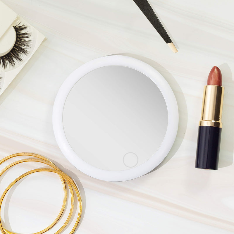 [Australia] - Zadro Compact LED Travel Makeup Mirror Rechargeable with Carrying Pouch, Micro USB Charging Cord, and 1X Magnification (Gray) Grey 