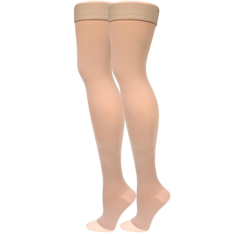 [Australia] - Truform Women's Compression Stockings, 20-30 mmHg, Thigh High Length, Open Toe, Opaque, Beige, Medium Beige (Open Toe) Medium (20-30 mmHg) 